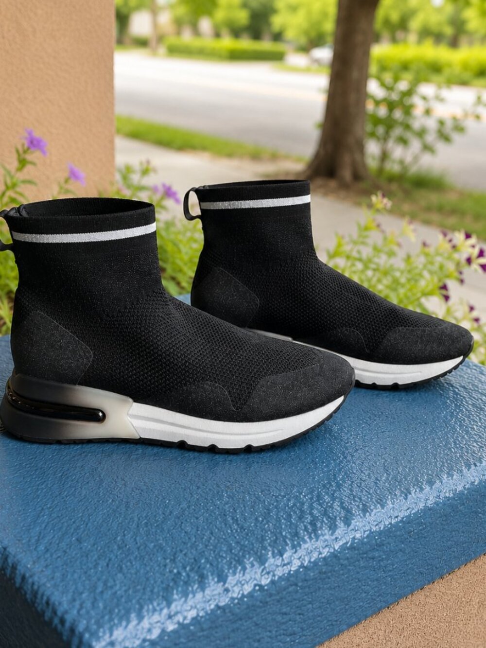 ASH Kyle Knit Sock Sneakers Metallic Glitter Leather Trim Black EU 41 / US 11